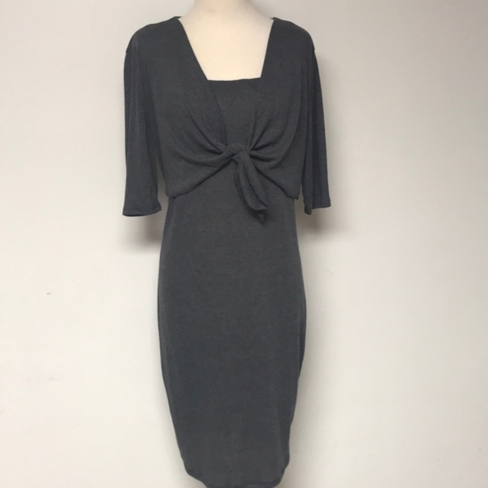 Rue+ Grey Ribbed Dress with Faux Jacket